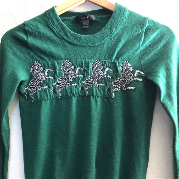 LJ. Crew Tippi wool green pullover zebra print XXS - Picture 7 of 7